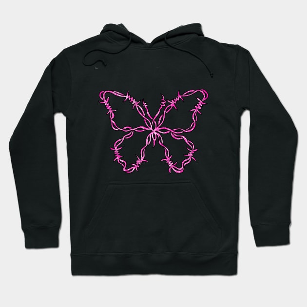 Pink barbed wire butterfly Hoodie by Becky-Marie